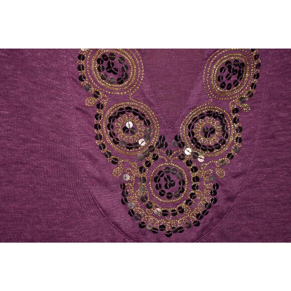 J. JILL $49 Sequin Embellished V-Neck Linen Top Purple Gold PXS - Picture 3 of 4